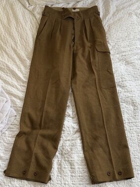 Army-Inspired Free People Olive Brown Cargo Wool Trousers